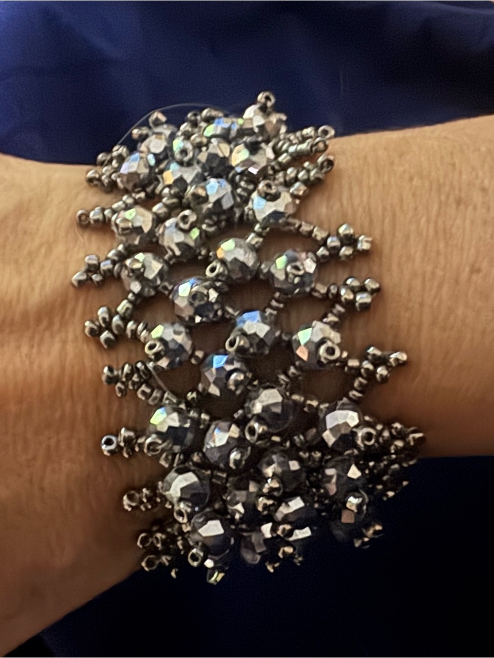 Handcrafted Hematite Beaded Stretch Bracelet - Gunmetal Shine
